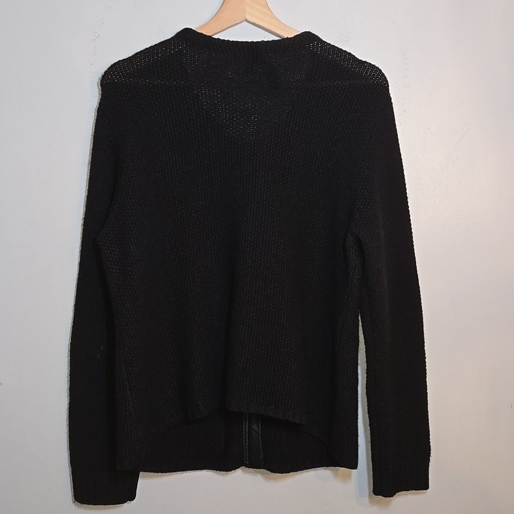 Eileen Fisher Black Yak Wool Leather Trim Textured Jacket Sweater Cardigan NWOT - Picture 10 of 16